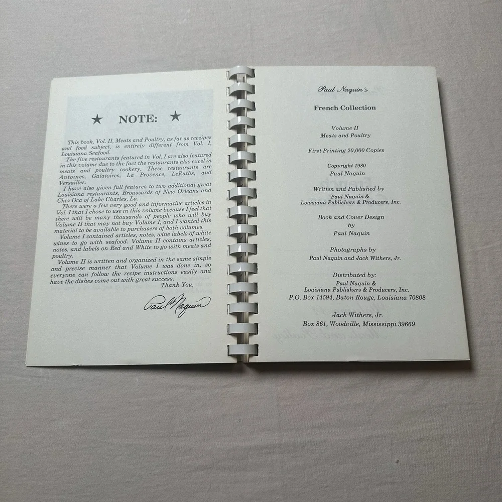Paul Naquin's French Collection Cookbook Vol 2  Louisiana Recipes 1980 1st Print